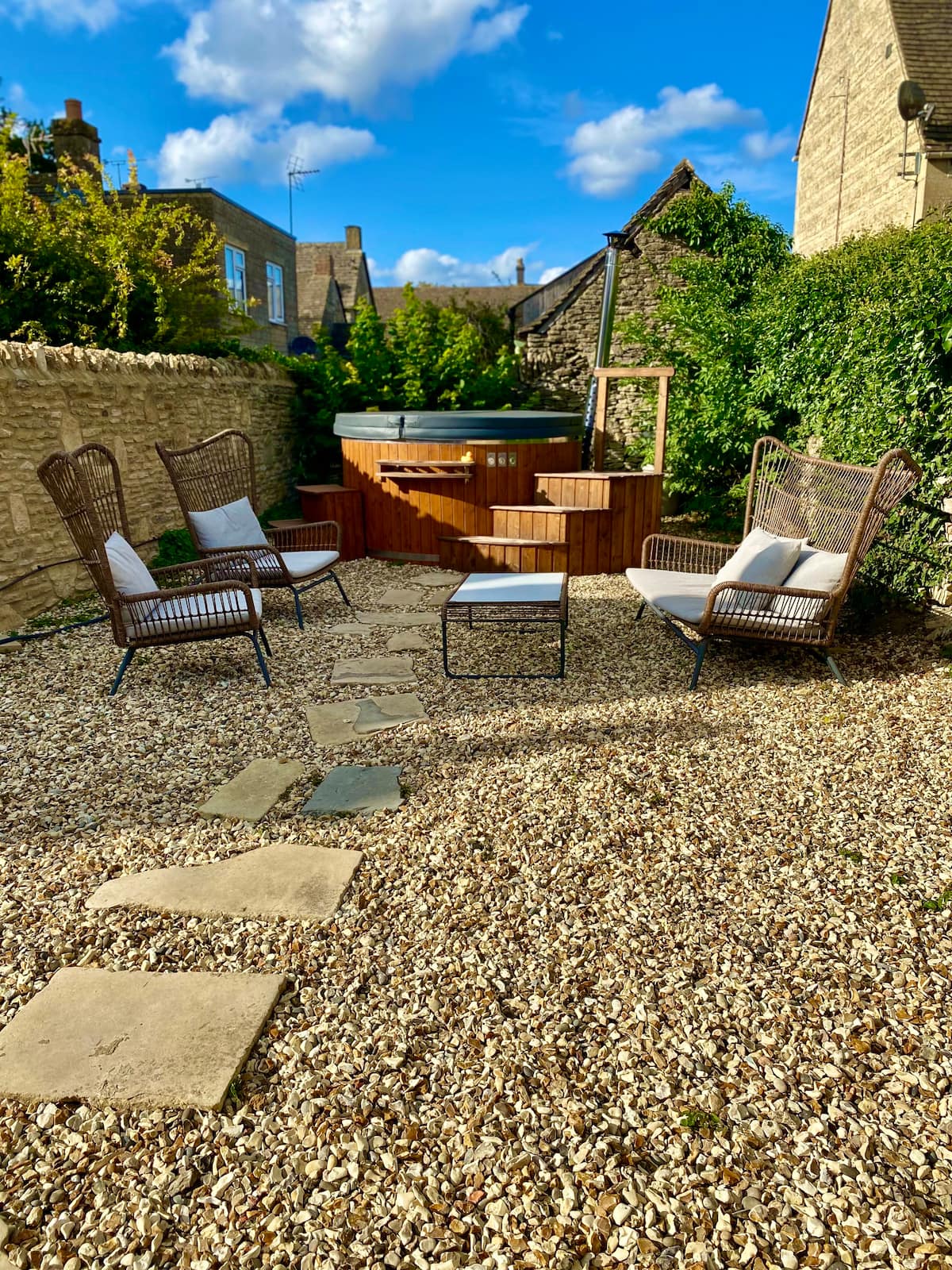 South-west-facing garden with outdoor seating