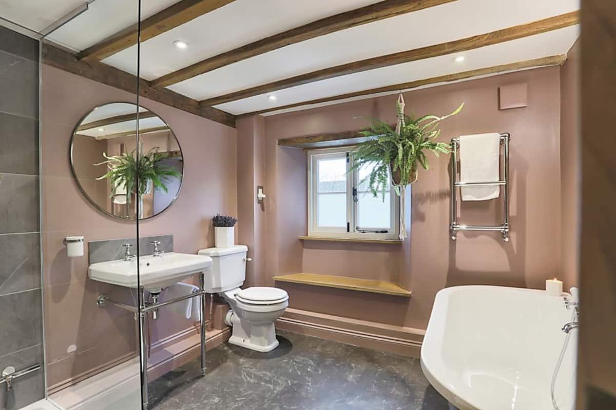 Bathroom with bath and walk-in shower